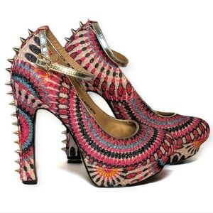 Wild Pair Studded Platform Heels Boho Spike Stiletto Pumps Multicolor Size 10